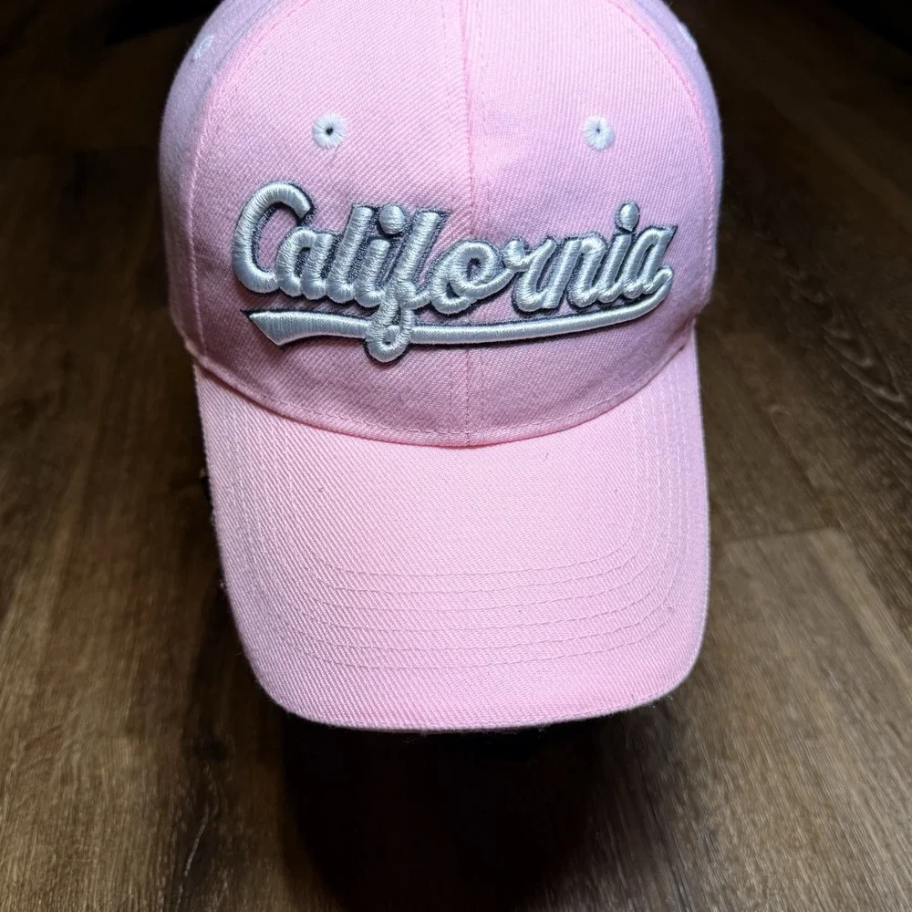 Vintage 90s Y2K California Hat Baseball Dad Cap‎ Pink Silver White Barbie Doll
